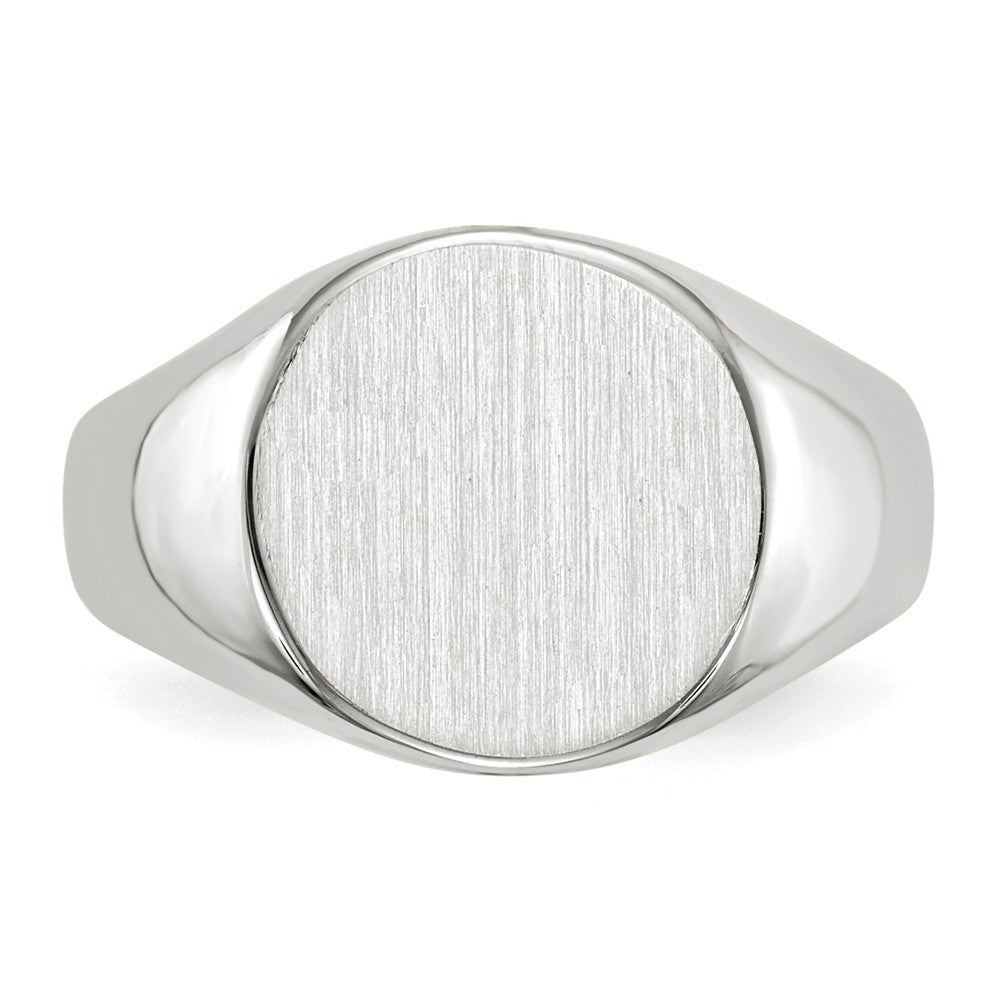 Solid Closed Back Signet Ring Round Shape Custom Personalized with Free Engraving Available of Initials in Solid 14K White Gold
