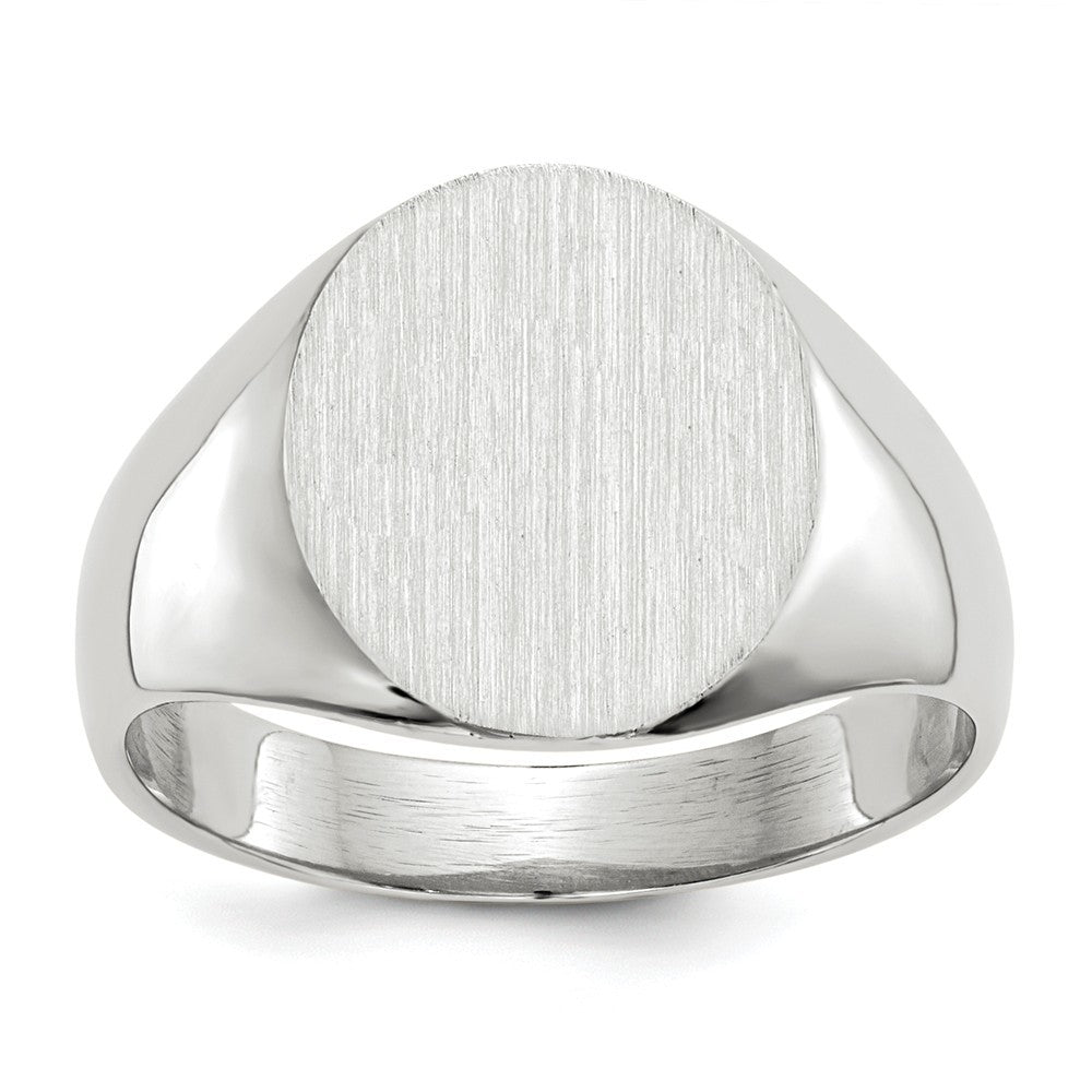 Solid Closed Back Signet Ring Round Shape Custom Personalized with Free Engraving Available of Initials in Solid 14K White Gold