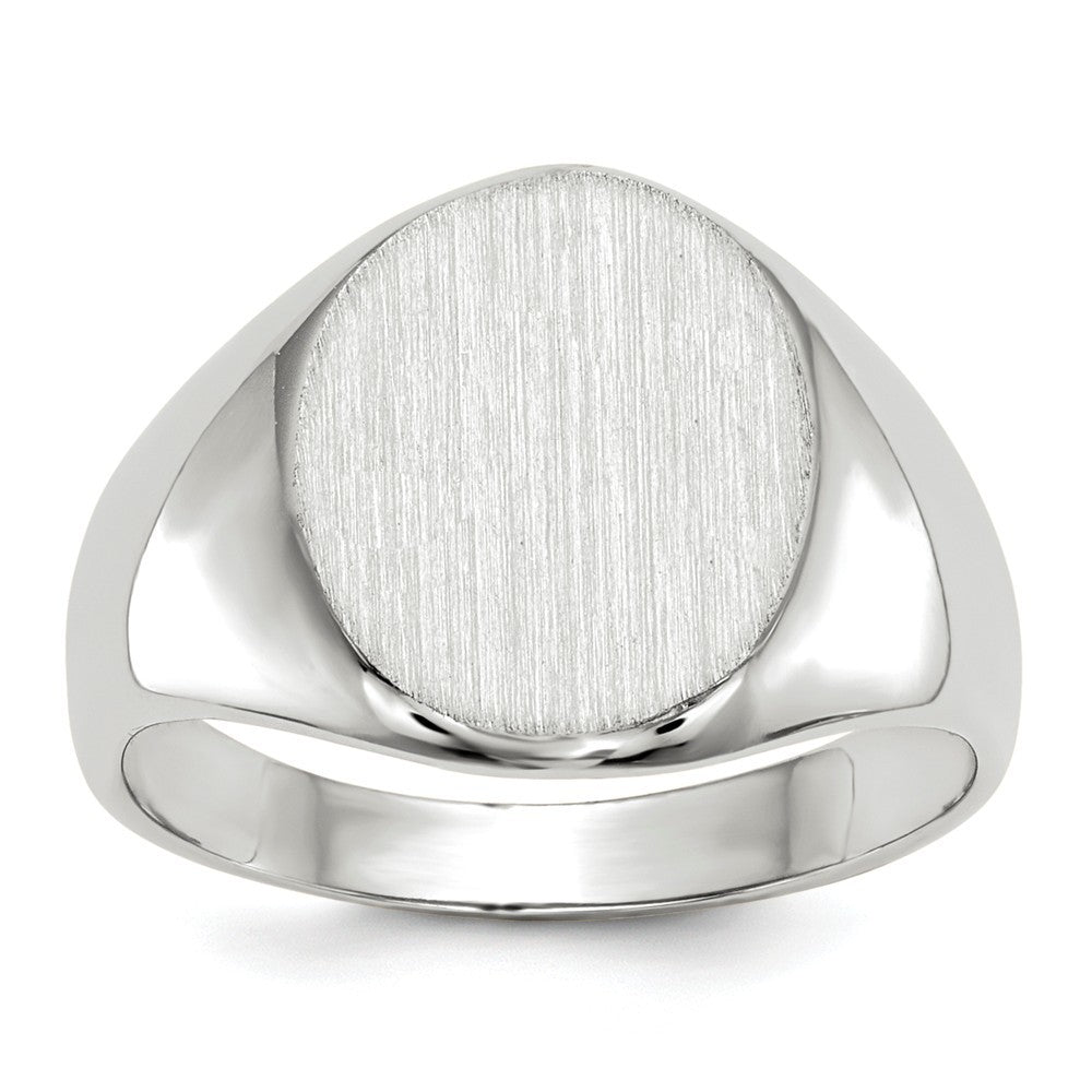 Open Back Signet Ring Round Shape Custom Personalized with Free Engraving Available of Initials in Solid 14K White Gold