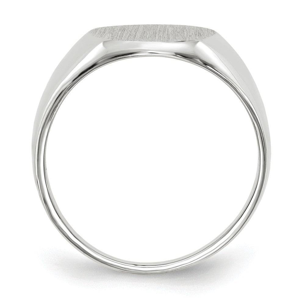Open Back Signet Ring Round Shape Custom Personalized with Free Engraving Available of Initials in Solid 14K White Gold