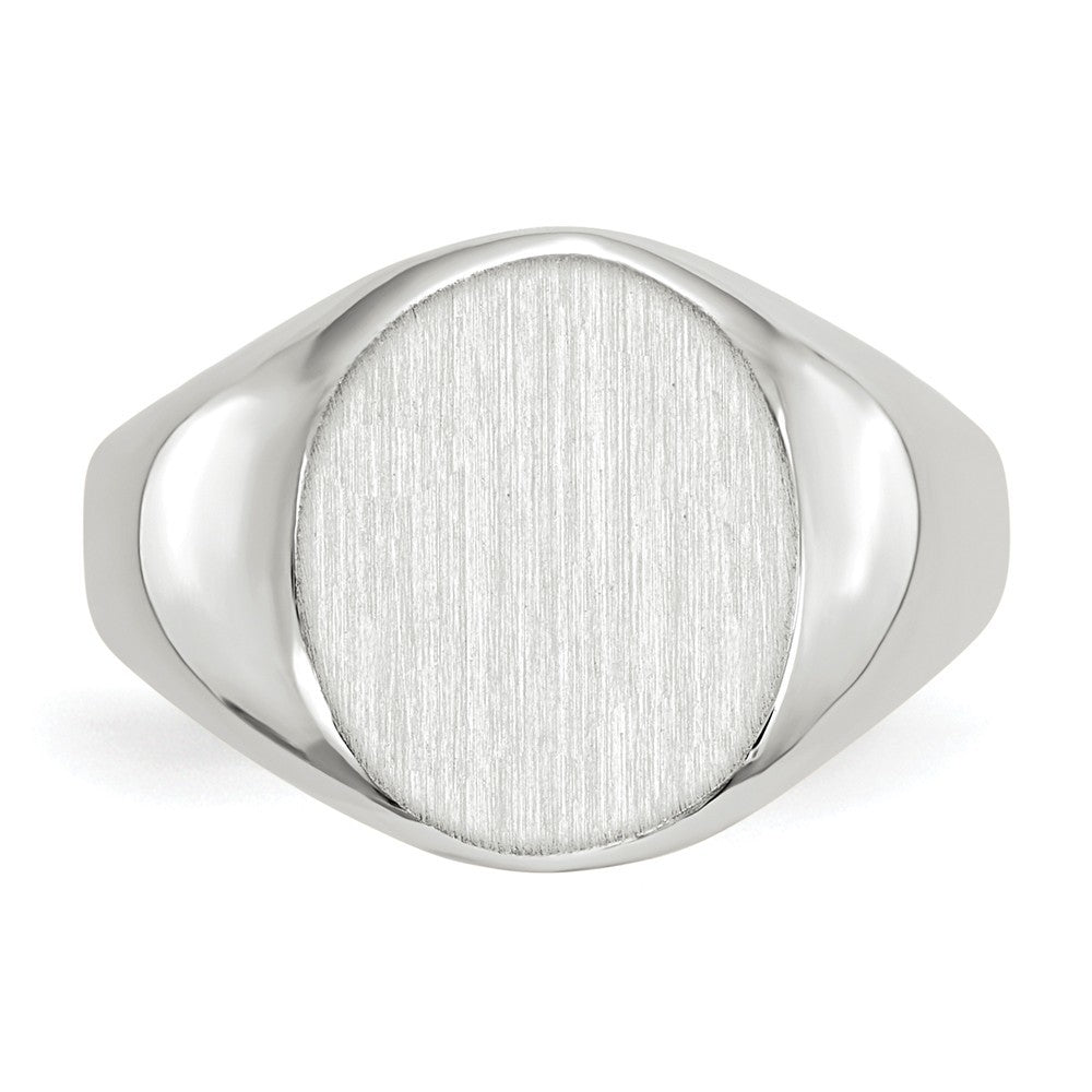 Open Back Signet Ring Round Shape Custom Personalized with Free Engraving Available of Initials in Solid 14K White Gold