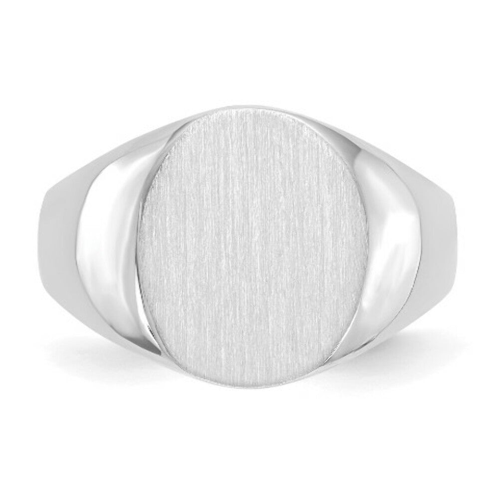 Mens High Polished Signet Ring Custom Personalized with Free Engraving Available of Initials or Monogram in Solid 14K White Gold
