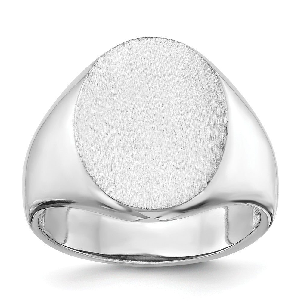 Mens High Polished Oval Signet Ring Custom Personalized with Free Engraving Available of Initials/Monogram in Solid 14K White Gold