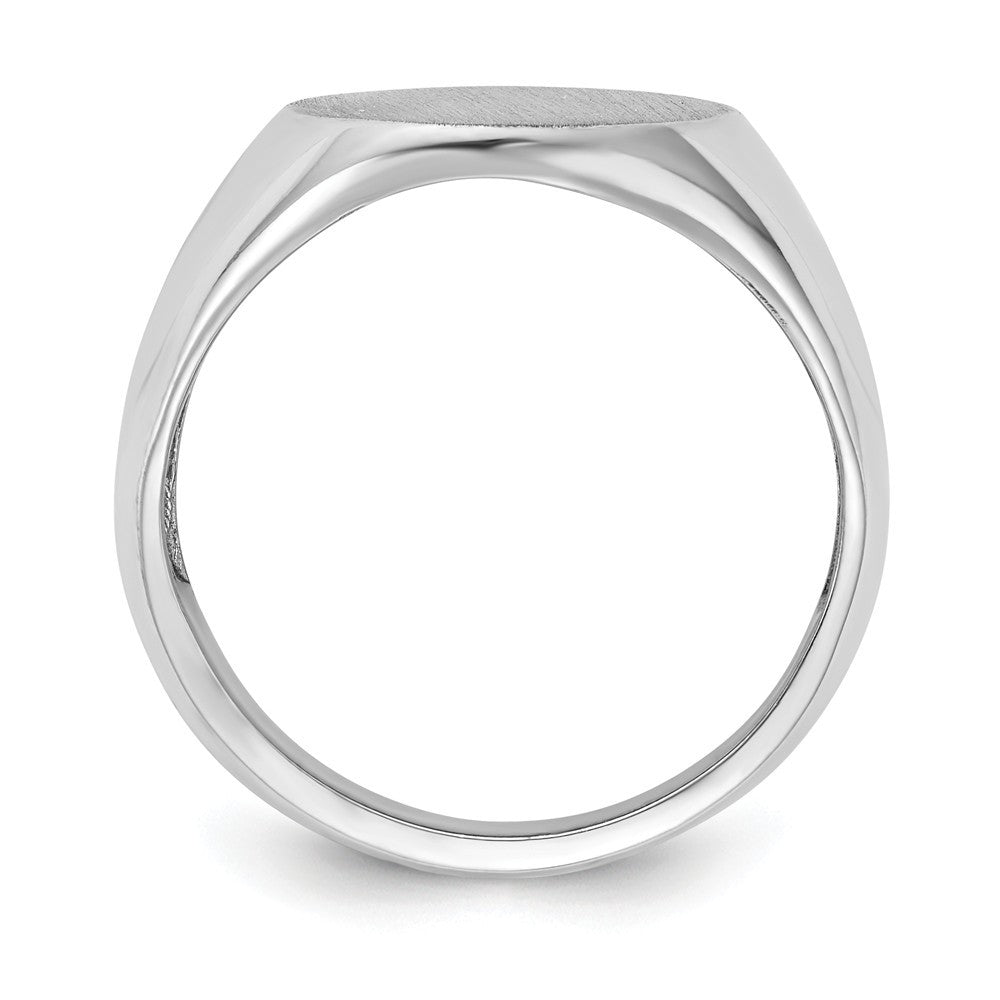 Mens High Polished Oval Signet Ring Custom Personalized with Free Engraving Available of Initials/Monogram in Solid 14K White Gold