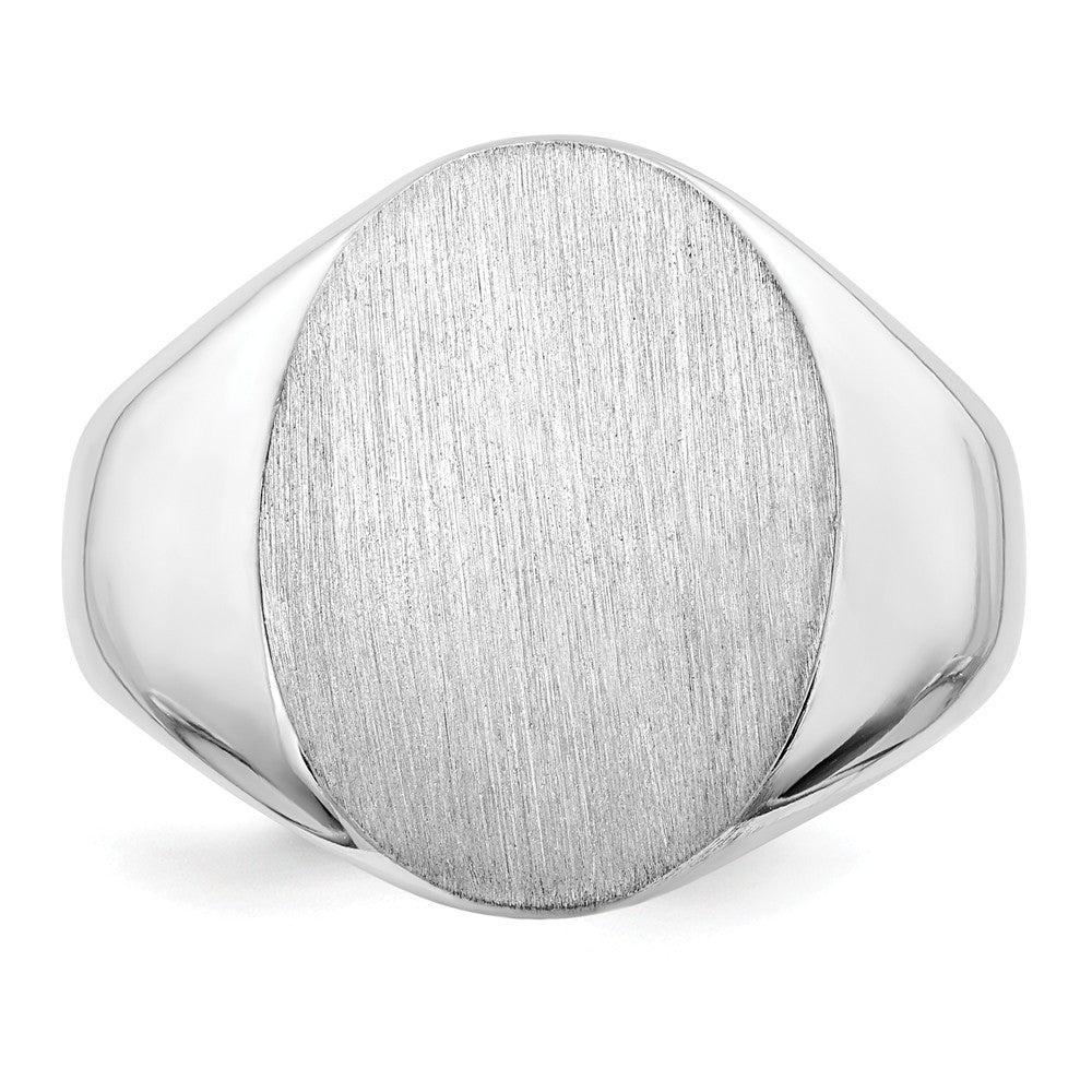 Mens High Polished Oval Signet Ring Custom Personalized with Free Engraving Available of Initials/Monogram in Solid 14K White Gold