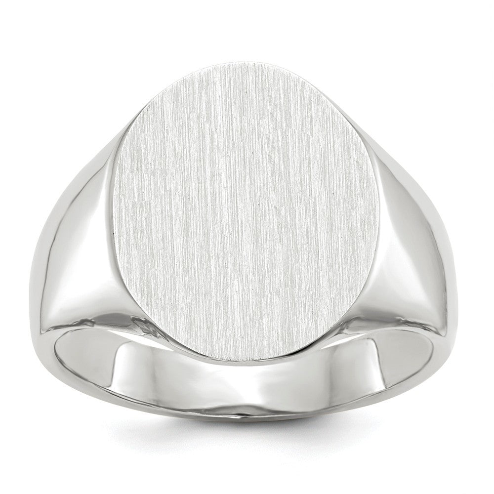 Mens Solid Back Large Oval Signet Ring with Free Engraving Available of Initials Monogram in Solid 14K White Gold