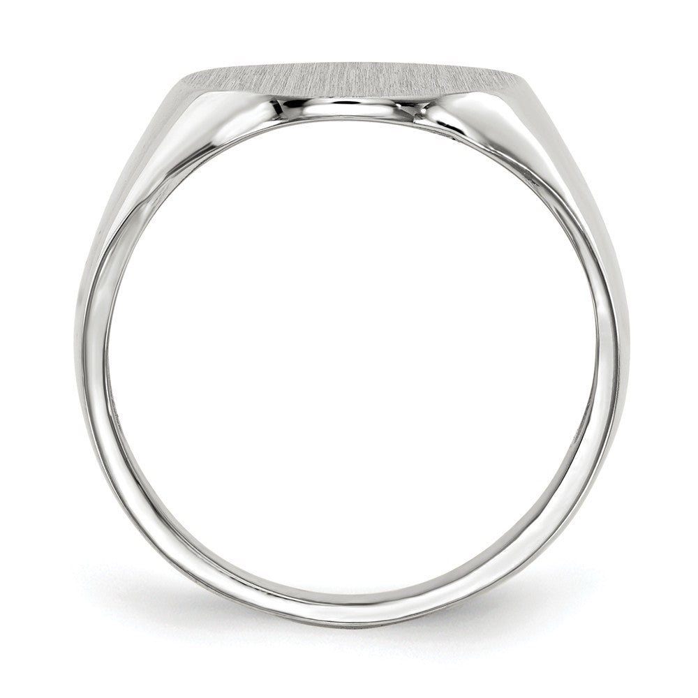 Mens Solid Back Large Oval Signet Ring with Free Engraving Available of Initials Monogram in Solid 14K White Gold