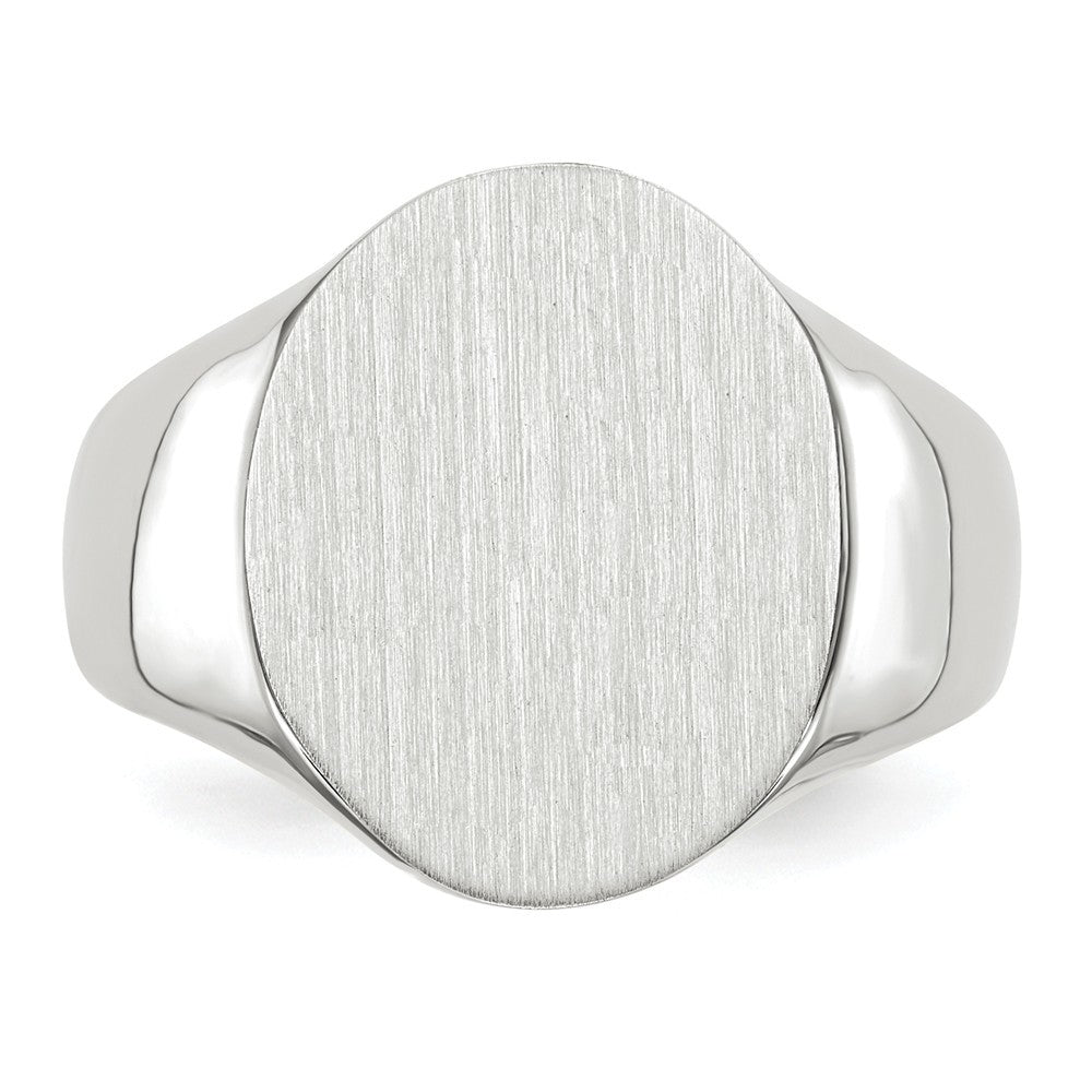 Mens Solid Back Large Oval Signet Ring with Free Engraving Available of Initials Monogram in Solid 14K White Gold