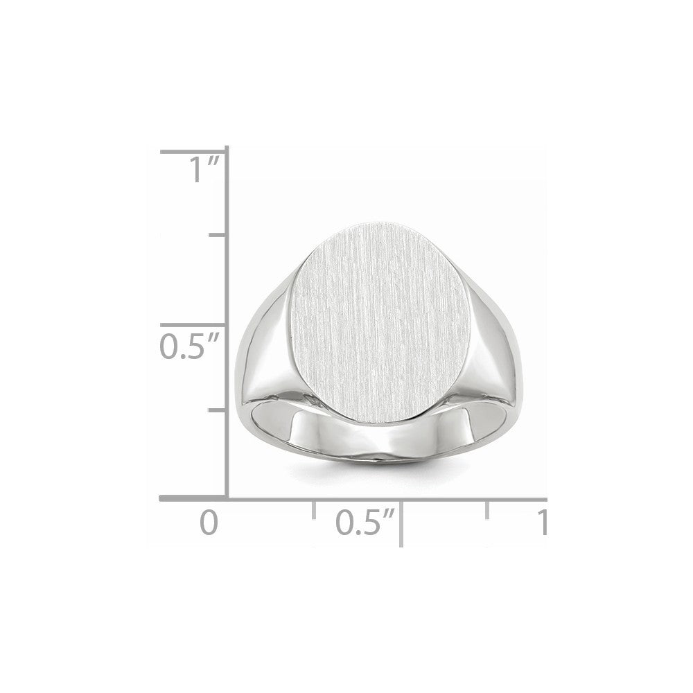 Mens Solid Back Large Oval Signet Ring with Free Engraving Available of Initials Monogram in Solid 14K White Gold