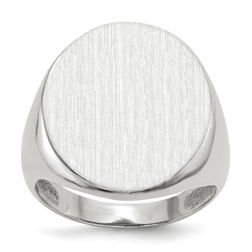 Mens Solid Back X-Large Oval Signet Ring Engravable Initial Monogram in Solid 14K White Gold