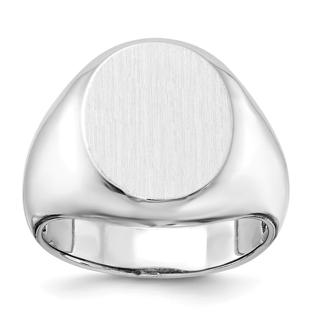 Mens Oval Signet Ring Custom Personalized with Free Engraving Available of Initials or Monogram in Solid 14K White Gold