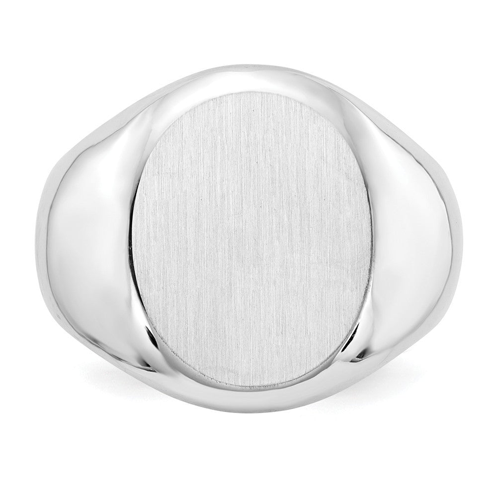 Mens Oval Signet Ring Custom Personalized with Free Engraving Available of Initials or Monogram in Solid 14K White Gold