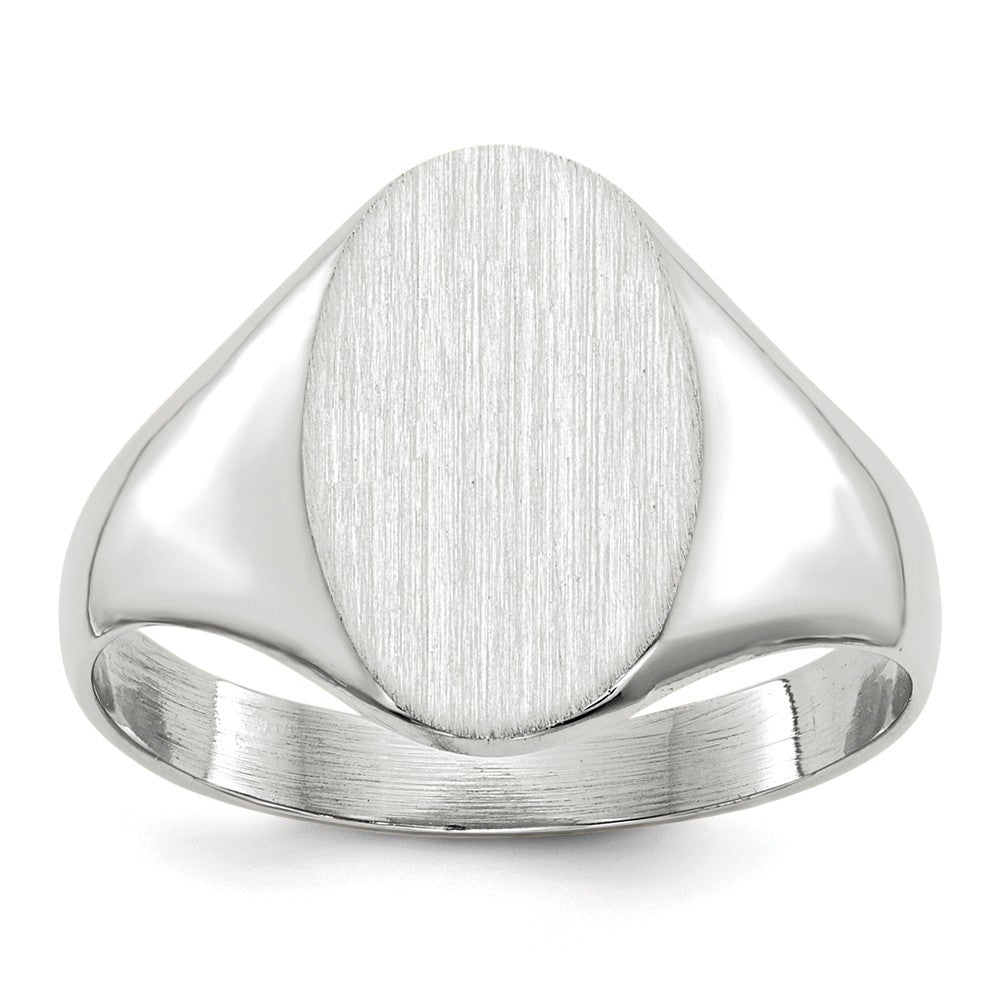 Open Back Signet Ring Oval Shape Custom Personalized with Free Engraving Available of Initials in Solid 14K White Gold
