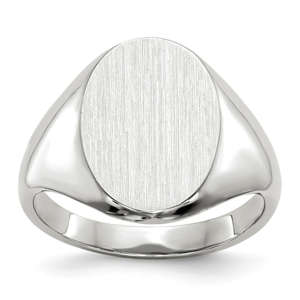 Solid Closed Back Signet Ring Oval Shape Custom Personalized with Free Engraving Available of Initials in Solid 14K White Gold