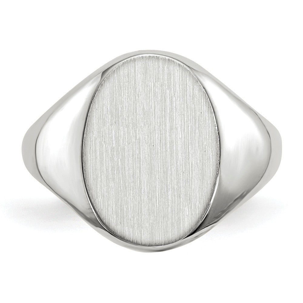 Solid Closed Back Signet Ring Oval Shape Custom Personalized with Free Engraving Available of Initials in Solid 14K White Gold