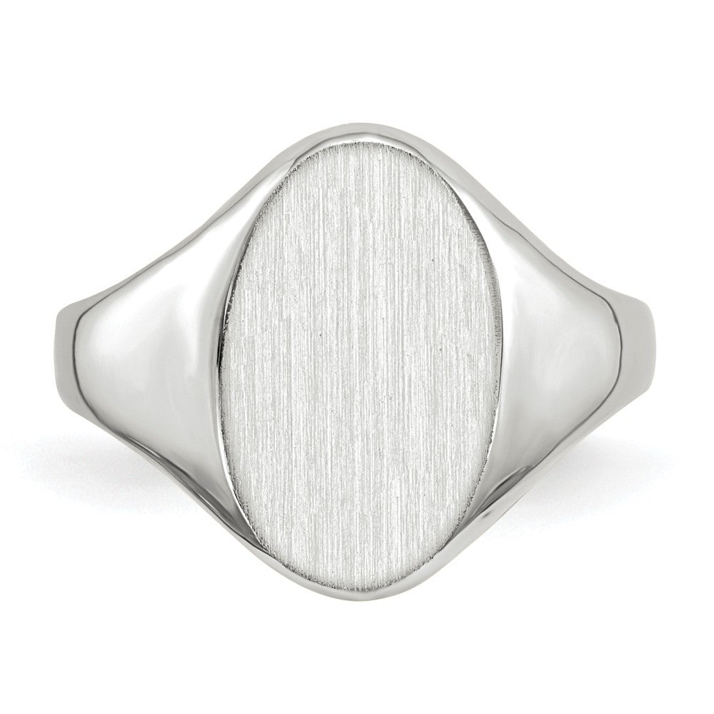 Solid Closed Back Signet Ring Oval Shape Custom Personalized with Free Engraving Available of Initials in Solid 14K White Gold