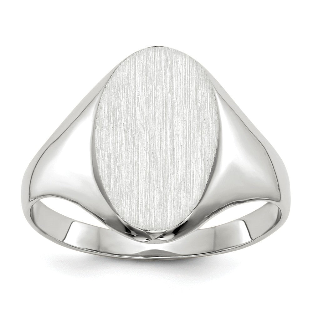 Solid Closed Back Signet Ring Oval Shape Custom Personalized with Free Engraving Available of Initials in Solid 14K White Gold