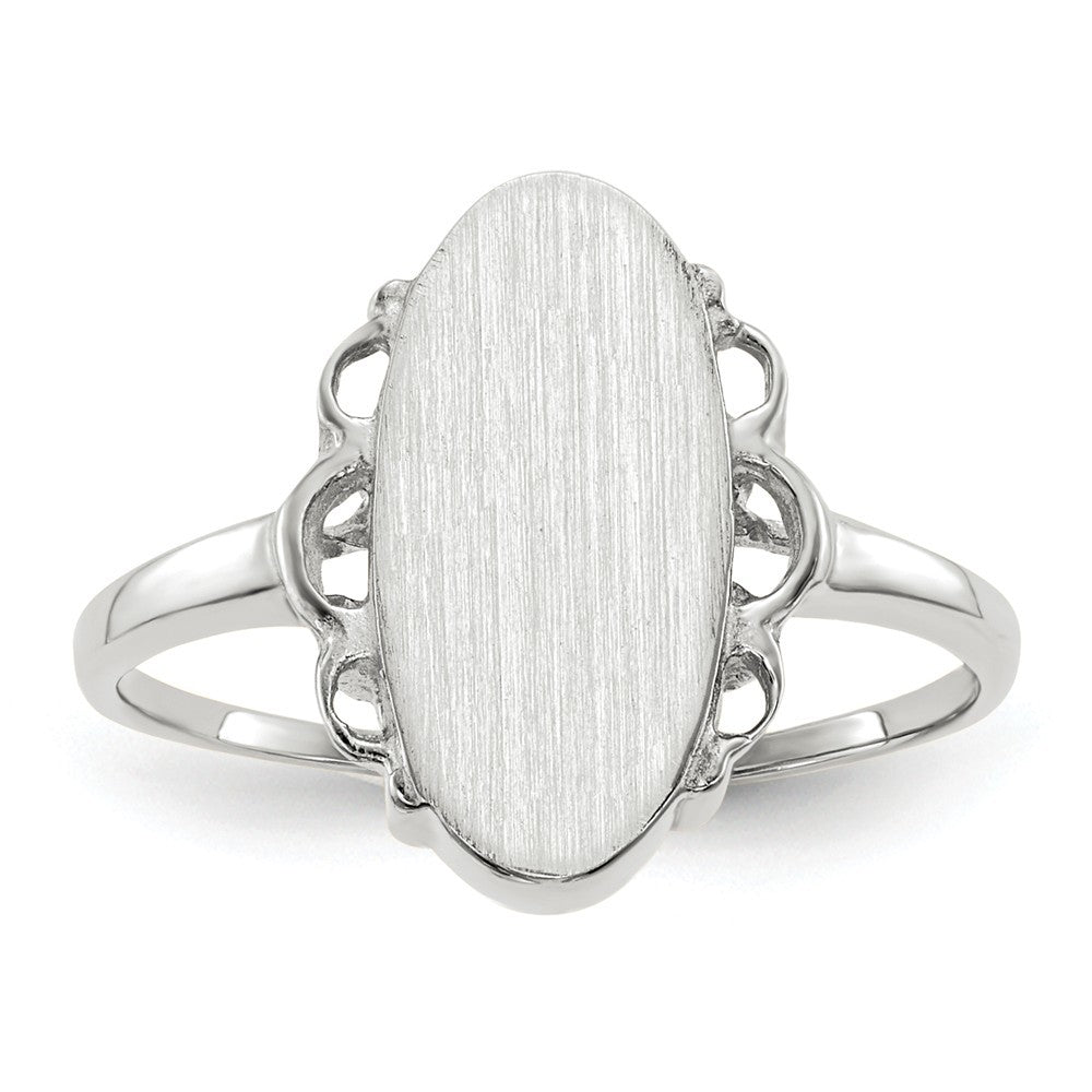 Open Back Signet Ring Oval Shape Custom Personalized with Free Engraving Available of Initials in Solid 14K White Gold