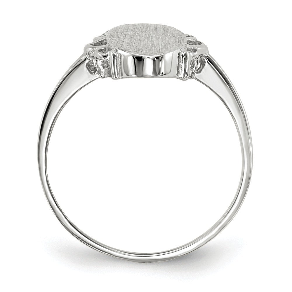 Open Back Signet Ring Oval Shape Custom Personalized with Free Engraving Available of Initials in Solid 14K White Gold