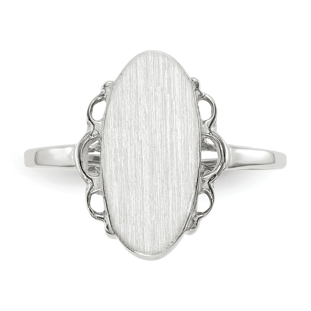 Open Back Signet Ring Oval Shape Custom Personalized with Free Engraving Available of Initials in Solid 14K White Gold