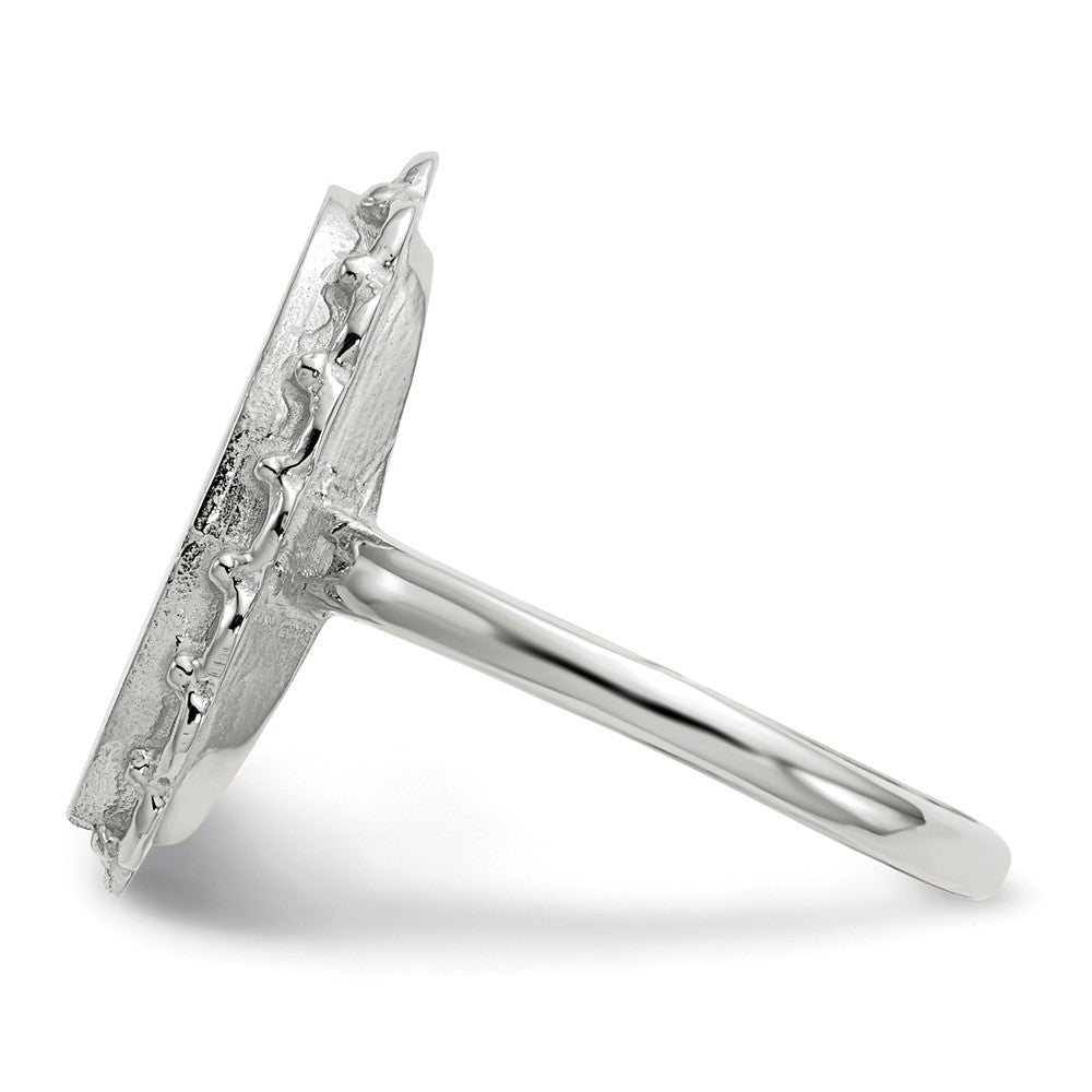 Open Back Signet Ring Oval Shape Scallop Edge Custom Personalized with Free Engraving Available of Initials in Solid 14K White Gold