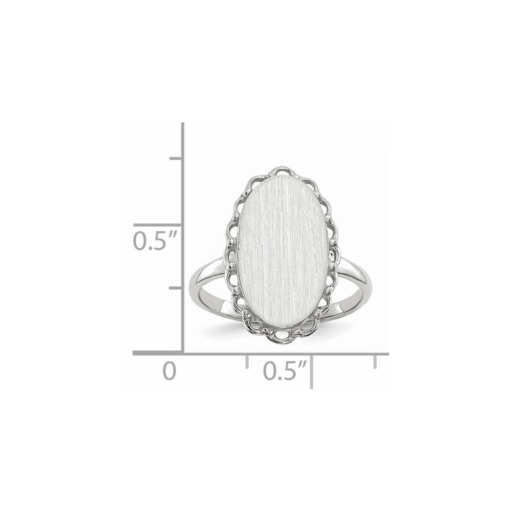Open Back Signet Ring Oval Shape Scallop Edge Custom Personalized with Free Engraving Available of Initials in Solid 14K White Gold