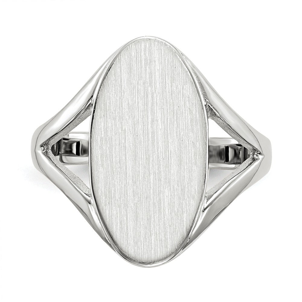 Solid Closed Back Signet Ring Oval Shape Custom Personalized with Free Engraving Available of Initials in Solid 14K White Gold