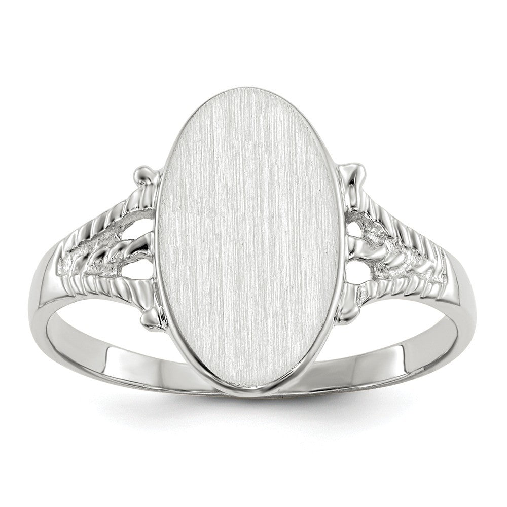 Solid Closed Back Signet Ring Oval Shape Custom Personalized with Free Engraving Available of Initials in Solid 14K White Gold