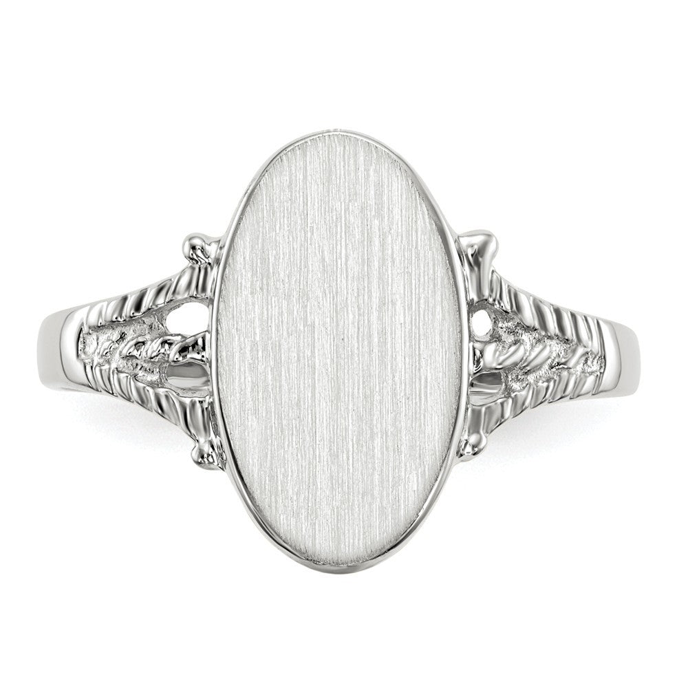 Solid Closed Back Signet Ring Oval Shape Custom Personalized with Free Engraving Available of Initials in Solid 14K White Gold