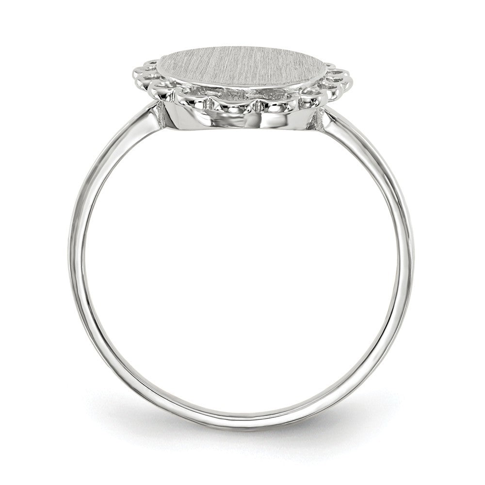 Open Back Signet Ring Oval Shape Scallop Edge Custom Personalized with Free Engraving Available of Initials in Solid 14K White Gold