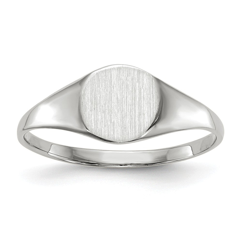 Solid Closed Back Signet Ring Round Custom Personalized with Free Engraving Available of Initials in Solid 14K White Gold