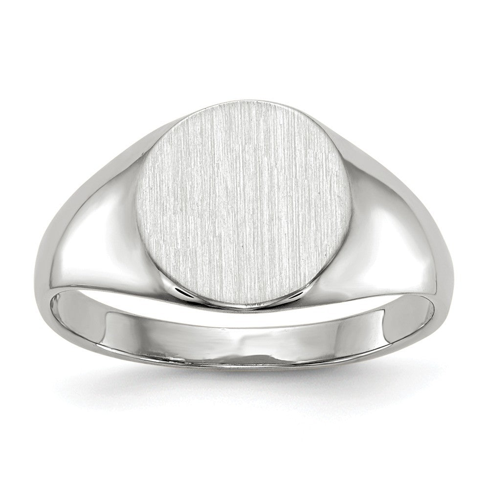 Solid Closed Back Signet Ring Round Custom Personalized with Free Engraving Available of Initials in Solid 14K White Gold