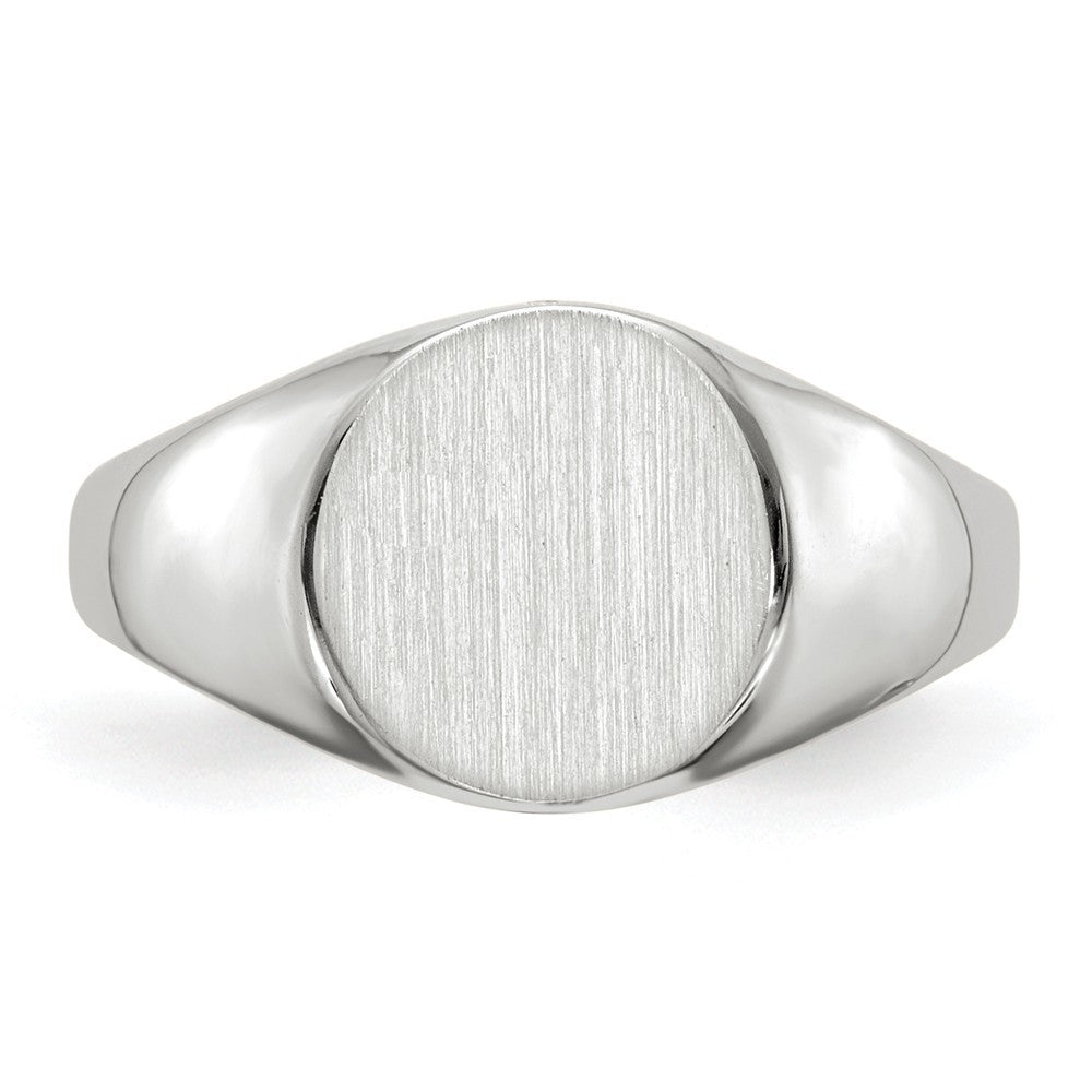 Solid Closed Back Signet Ring Round Custom Personalized with Free Engraving Available of Initials in Solid 14K White Gold