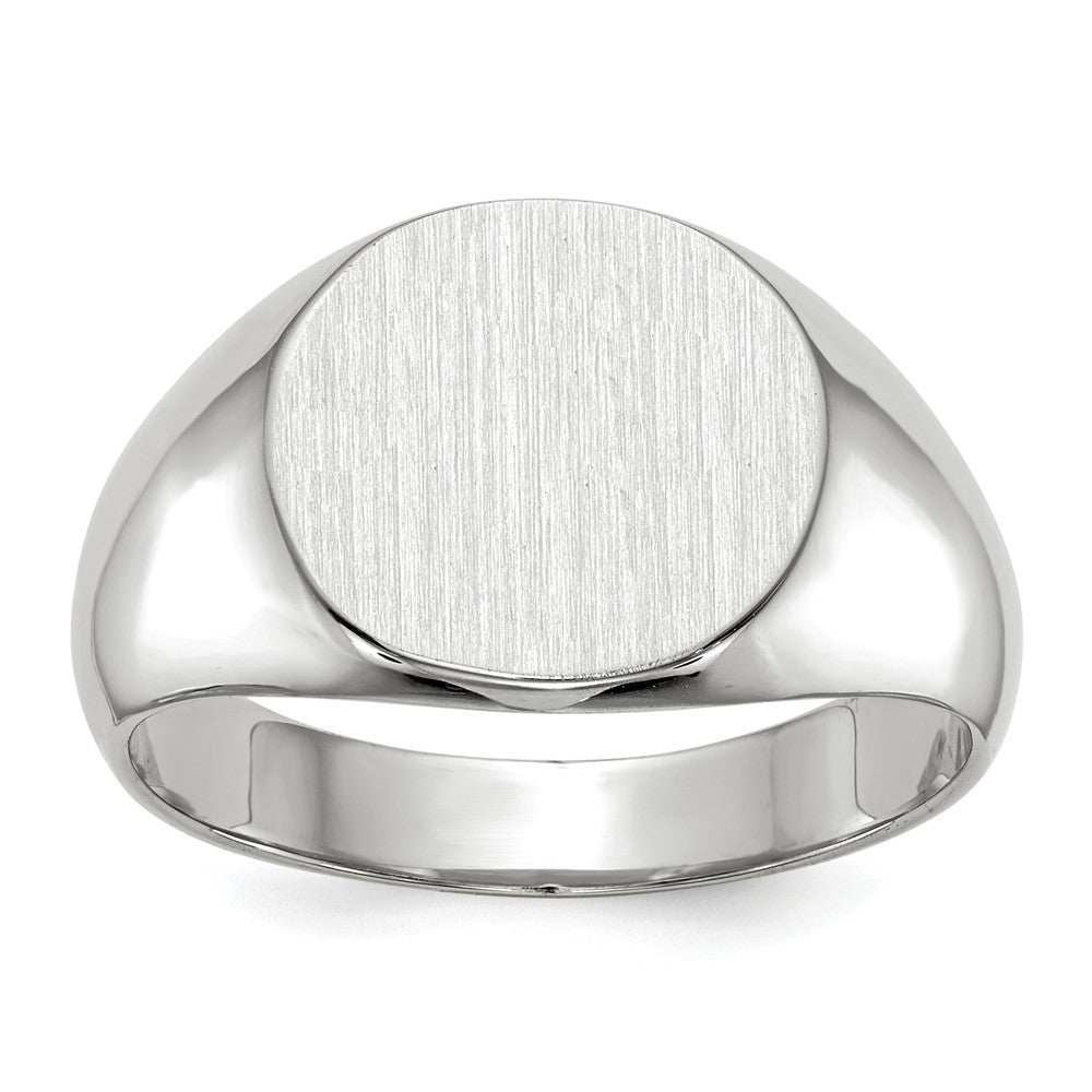 Mens Solid Back Oval Signet Ring Custom Personalized with Free Engraving Available of Initials or Monogram in Solid 14K White Gold
