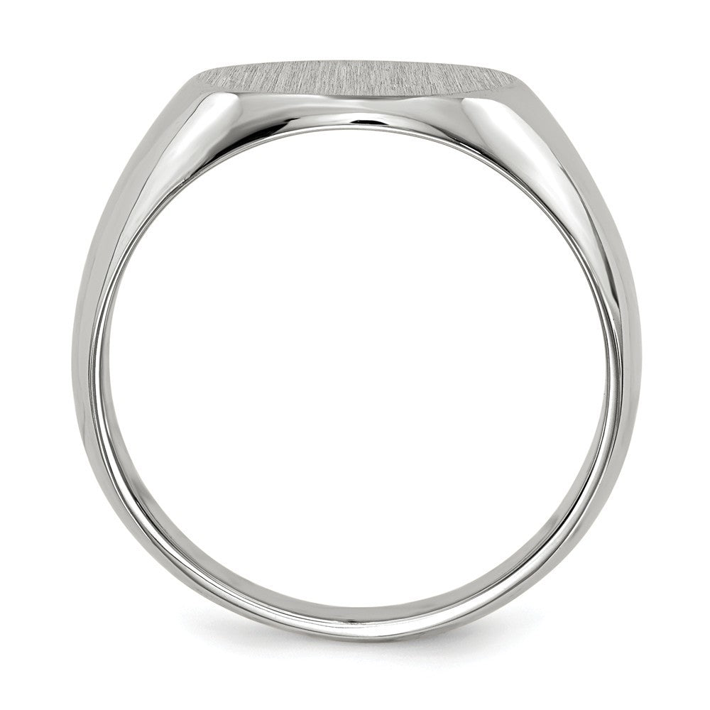 Mens Solid Back Oval Signet Ring Custom Personalized with Free Engraving Available of Initials or Monogram in Solid 14K White Gold