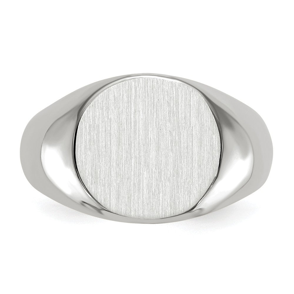 Mens Solid Back Oval Signet Ring Custom Personalized with Free Engraving Available of Initials or Monogram in Solid 14K White Gold