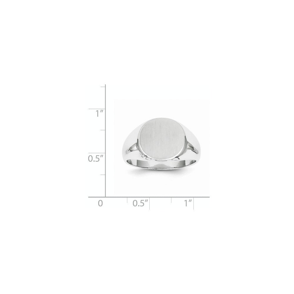 Mens Solid Back Oval Signet Ring Custom Personalized with Free Engraving Available of Initials or Monogram in Solid 14K White Gold