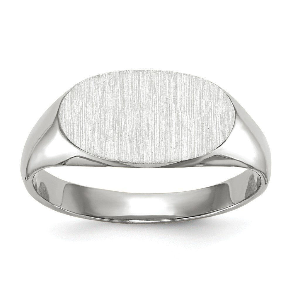 Solid Closed Back Signet Ring Horizontal Oval Custom Personalized with Free Engraving Available of Initials in Solid 14K White Gold