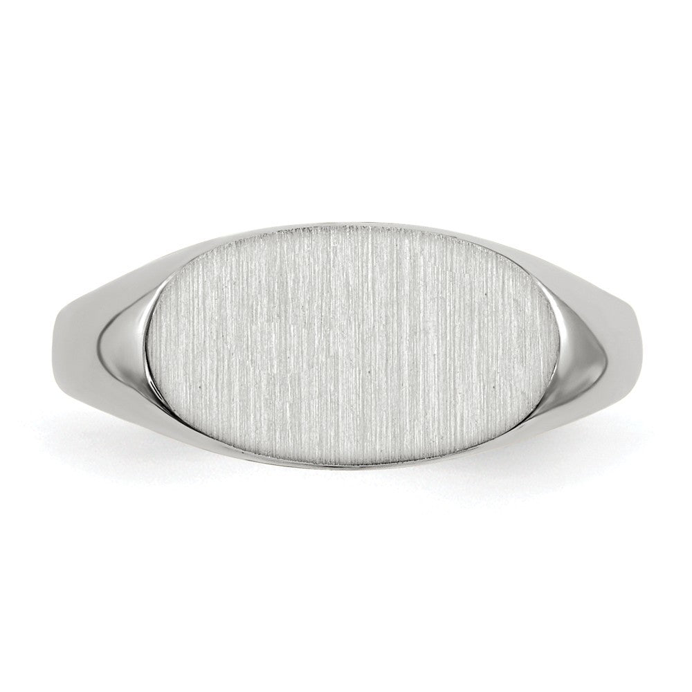 Solid Closed Back Signet Ring Horizontal Oval Custom Personalized with Free Engraving Available of Initials in Solid 14K White Gold