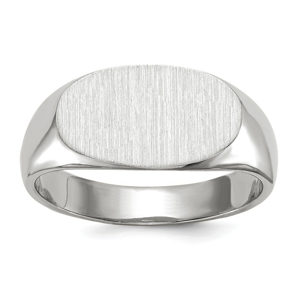 Solid Closed Back Signet Ring Horizontal Oval Custom Personalized with Free Engraving Available of Initials in Solid 14K White Gold