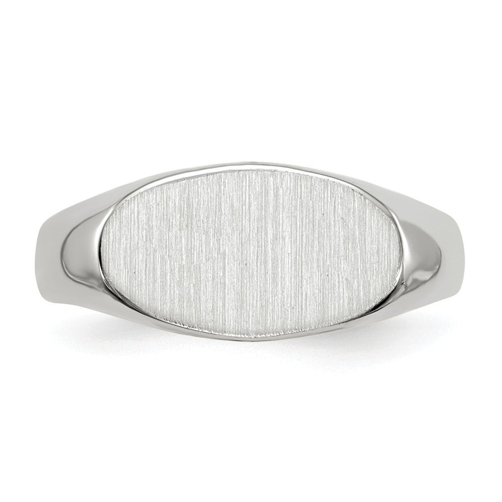 Solid Closed Back Signet Ring Horizontal Oval Custom Personalized with Free Engraving Available of Initials in Solid 14K White Gold