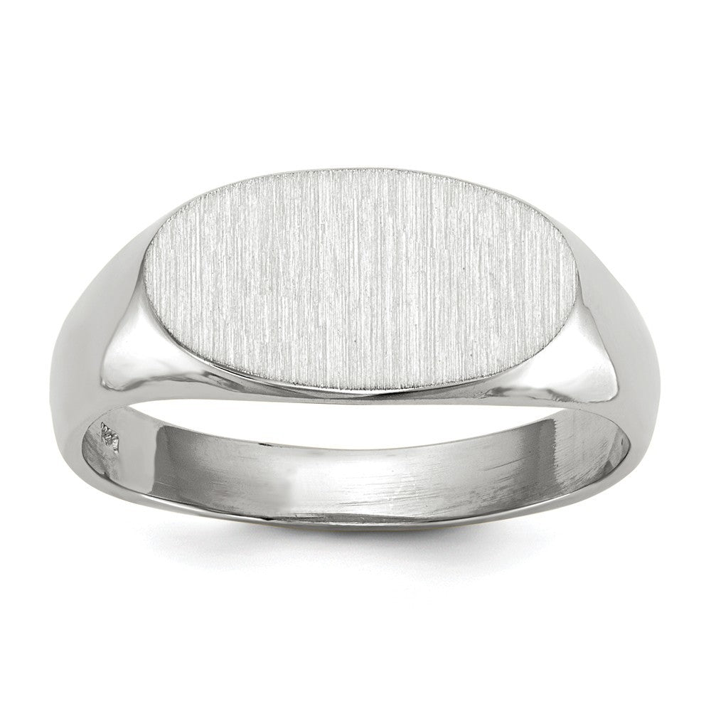 Open Back Signet Ring Horizontal Oval Custom Personalized with Free Engraving Available of Initials in Solid 14K White Gold