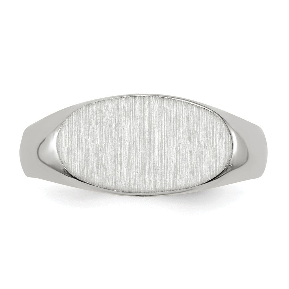Open Back Signet Ring Horizontal Oval Custom Personalized with Free Engraving Available of Initials in Solid 14K White Gold