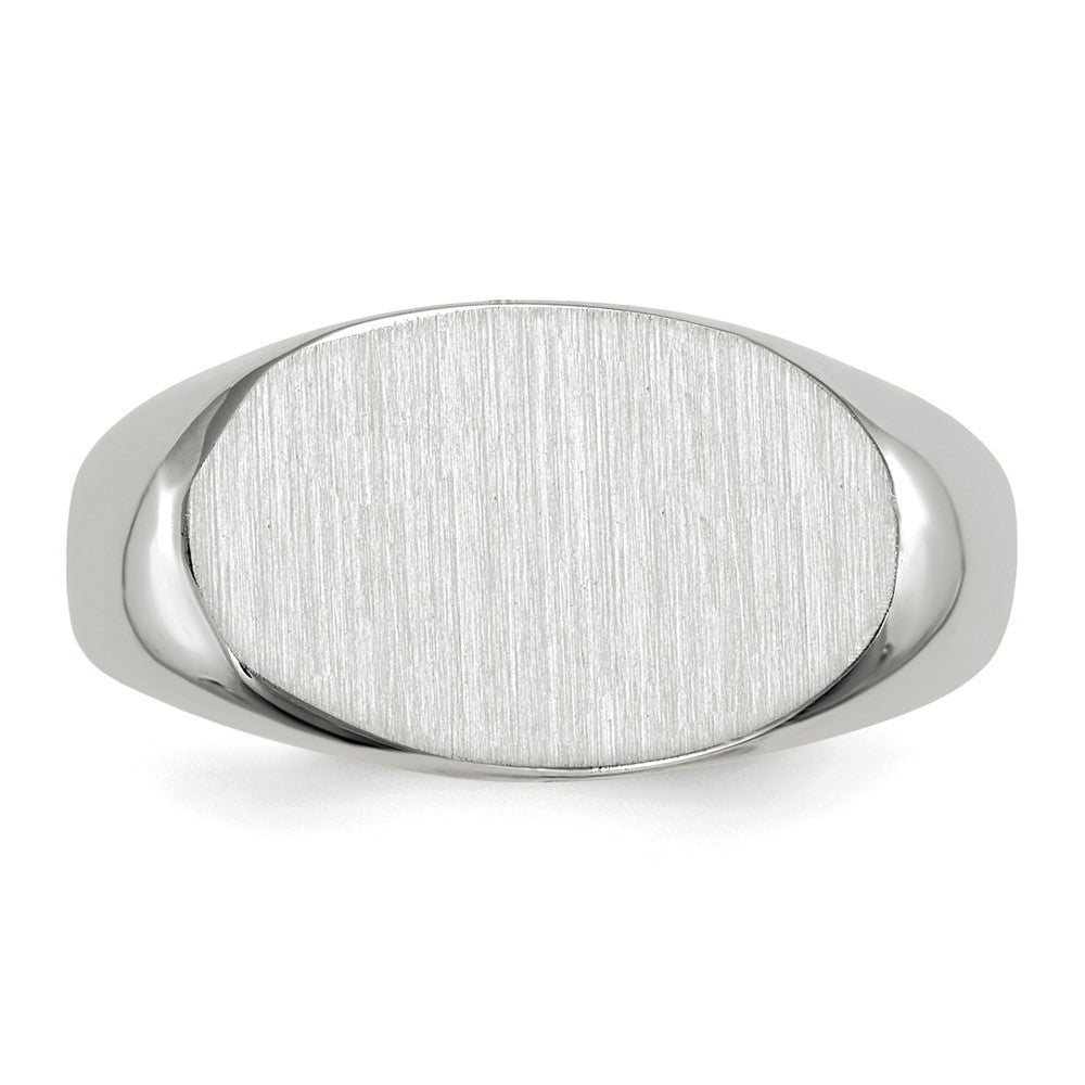 Open Back Signet Ring Horizontal Oval Custom Personalized with Free Engraving Available of Initials in Solid 14K White Gold