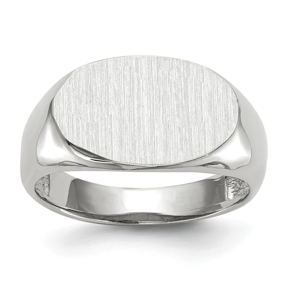 Open Back Signet Ring Horizontal Oval Custom Personalized with Free Engraving Available of Initials in Solid 14K White Gold