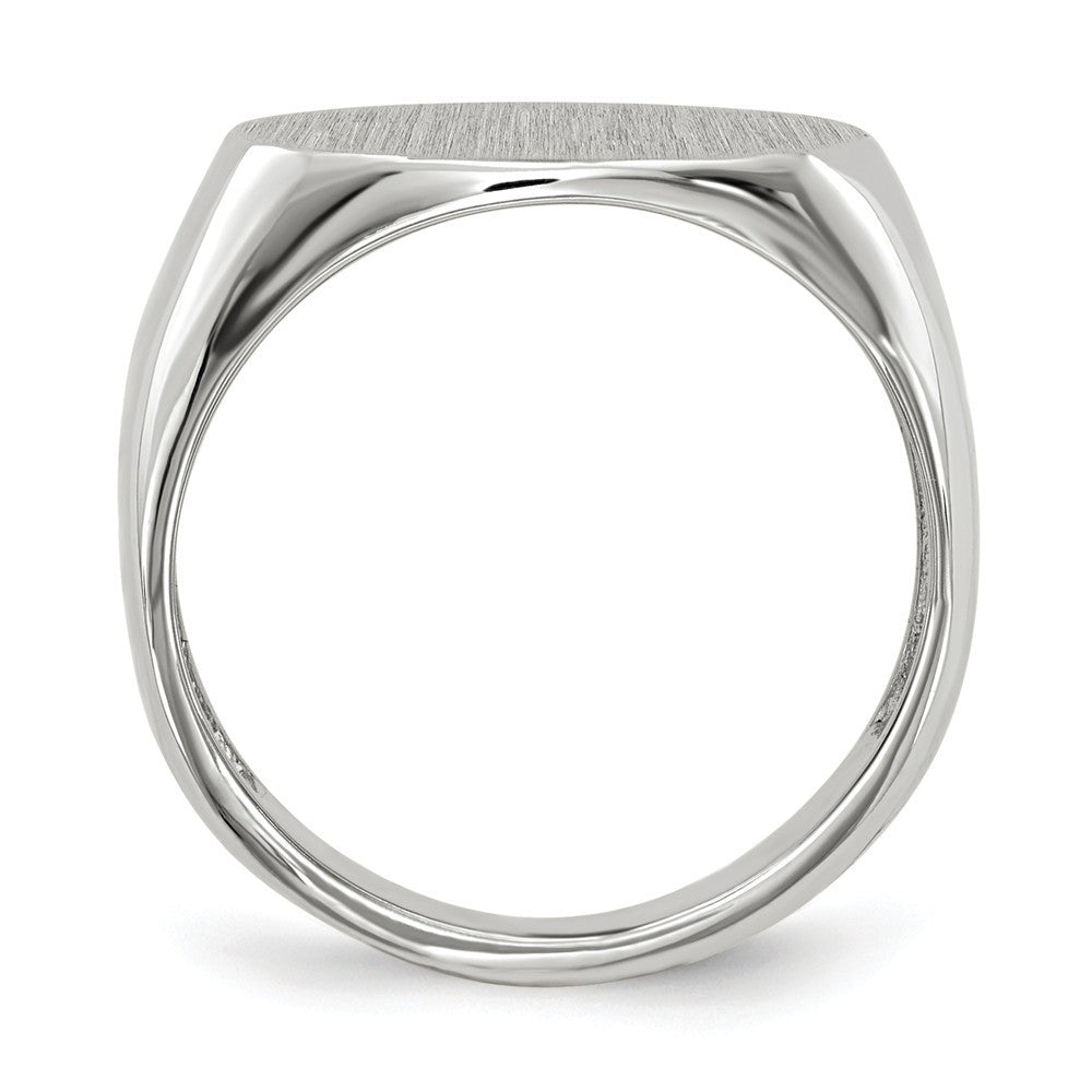 Open Back Signet Ring Horizontal Oval Custom Personalized with Free Engraving Available of Initials in Solid 14K White Gold