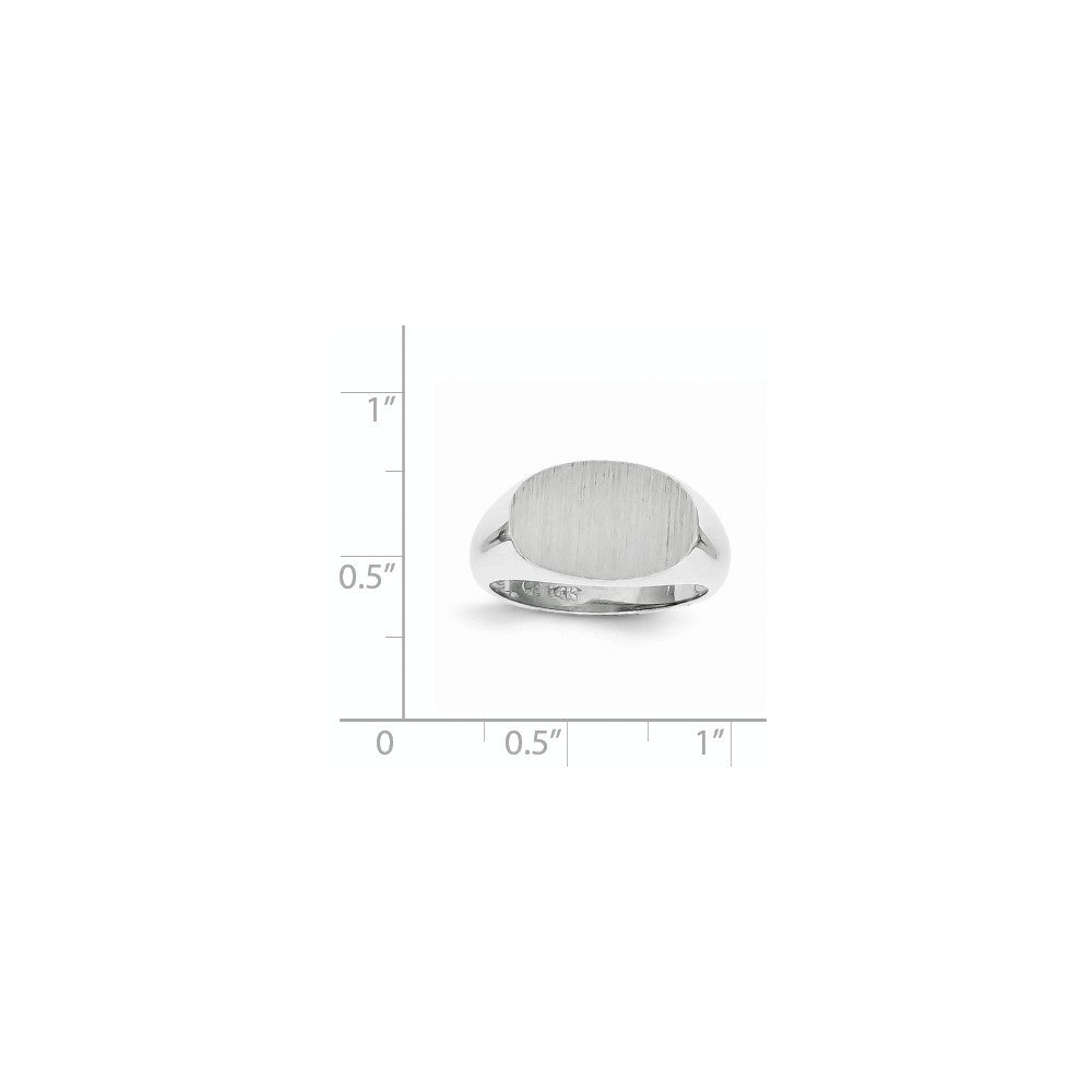 Open Back Signet Ring Horizontal Oval Custom Personalized with Free Engraving Available of Initials in Solid 14K White Gold