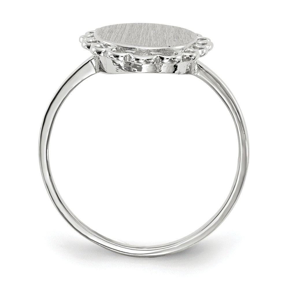Open Back Signet Ring Round Scallop Edge Custom Personalized with Free Engraving Available of Initials in Solid 14K White Gold