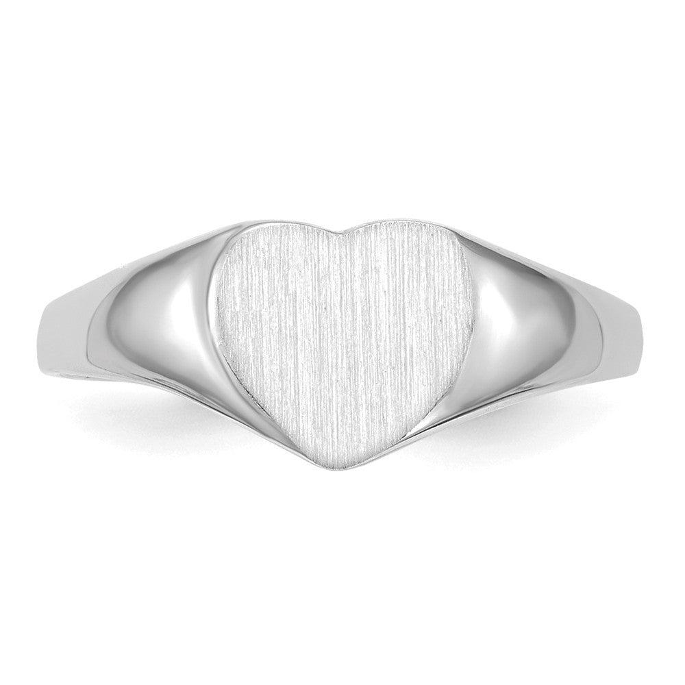 Solid Closed Back Womens Heart Design Top Signet Ring Custom Personalized with Free Engraving Available of Initials or Monogram in Solid 14K White Gold