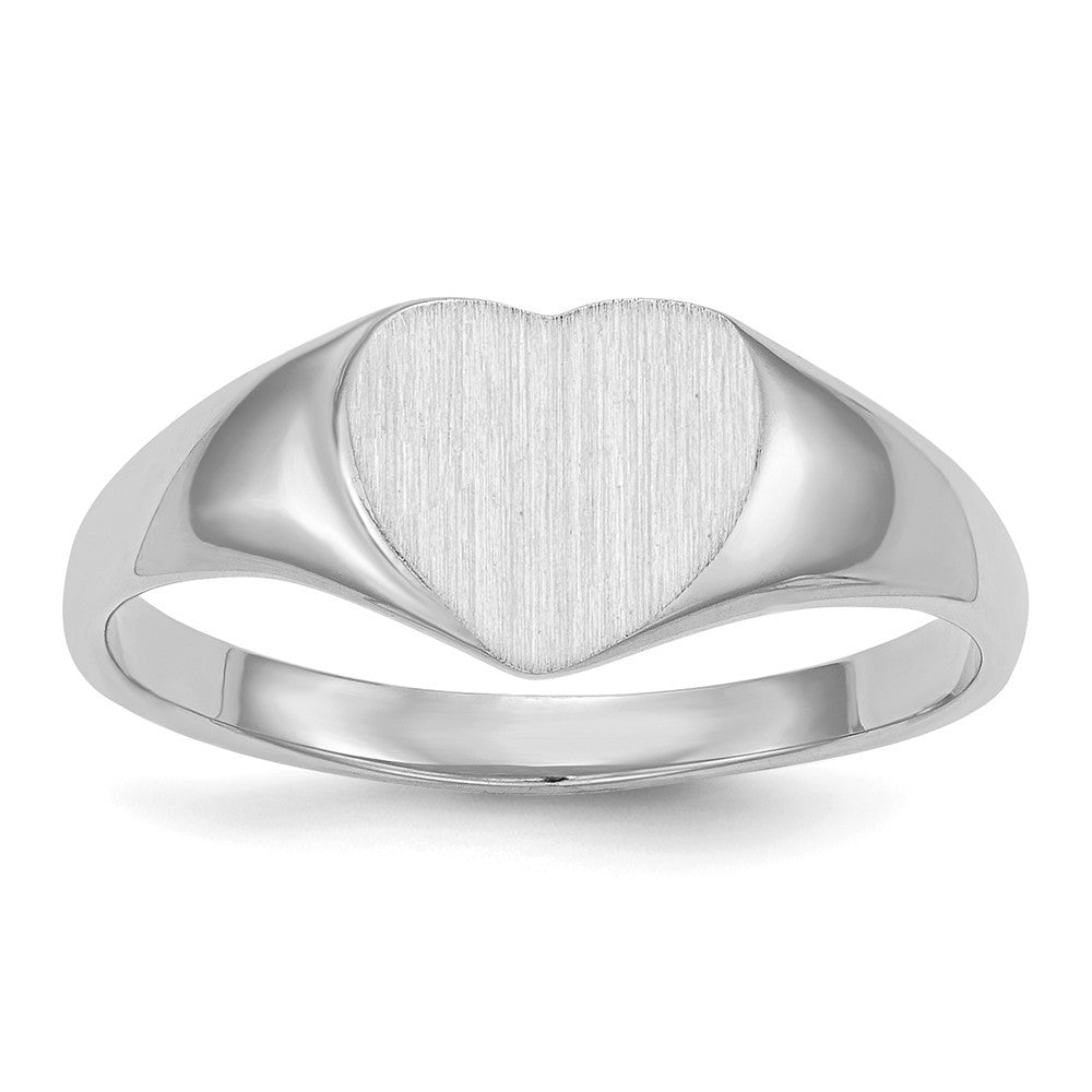 Solid Closed Back Womens Heart Design Top Signet Ring Custom Personalized with Free Engraving Available of Initials or Monogram in Solid 14K White Gold